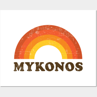 Vintage Mykonos Greece Souvenir 60s Style Retro Rainbow Posters and Art